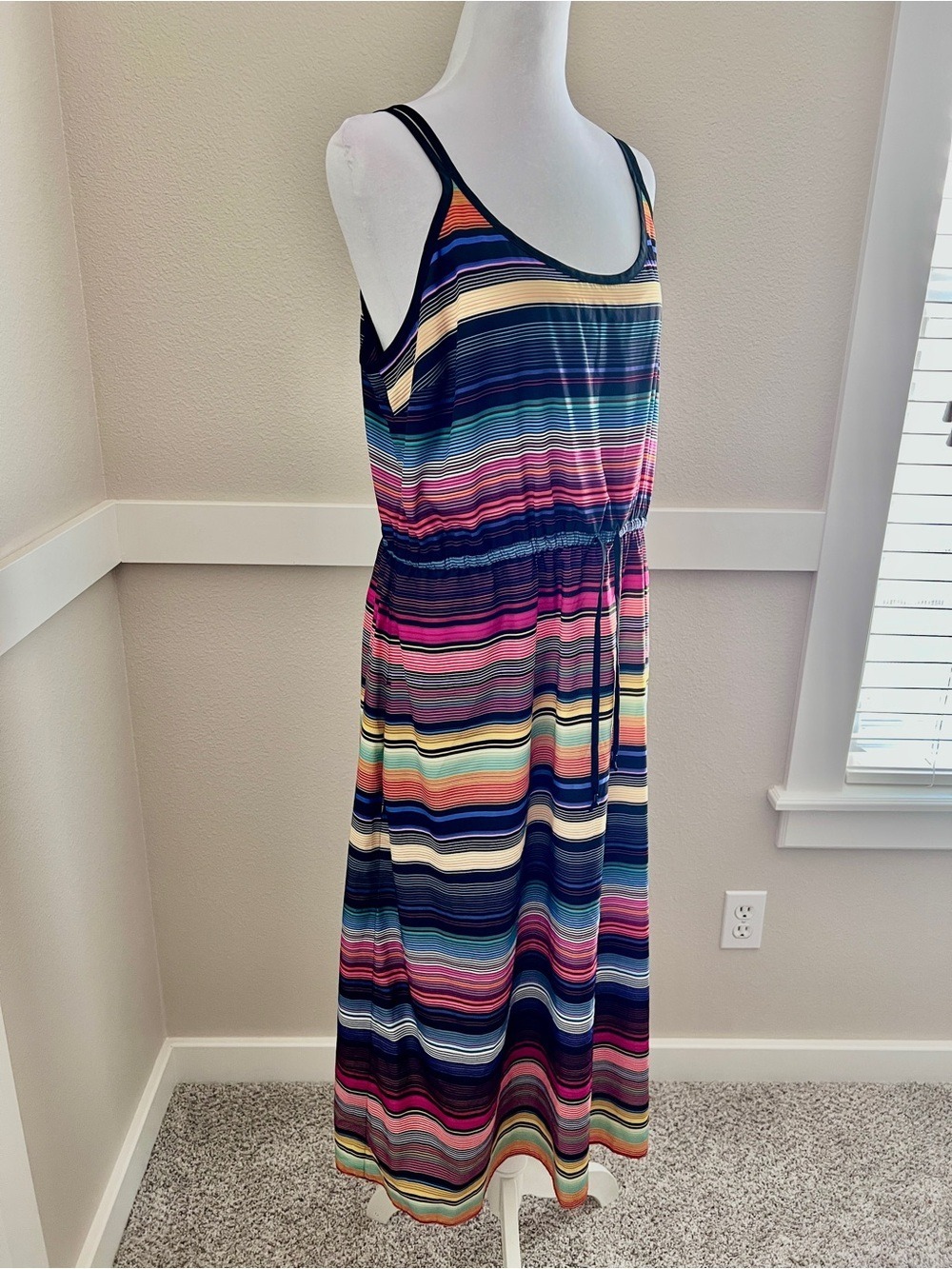 Athleta Havana Rainbow Stripe Midi Dress - Size Large - Picture 2 of 8